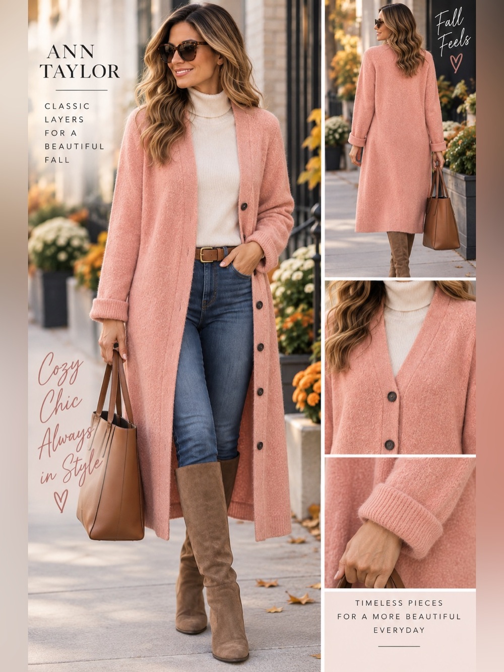 Ann Taylor Coral Long Cardigan Sweater Coat XL